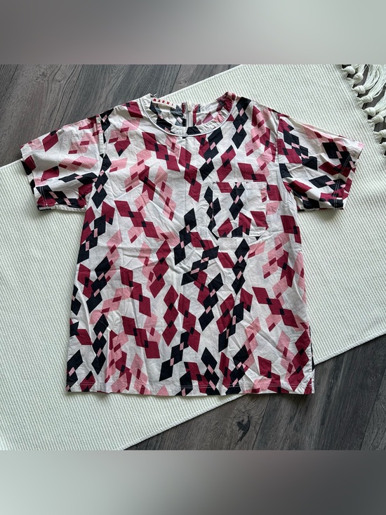Marni Tops - Marni Pink and Burgundy Geometric Diamond Zip-Back Blouse